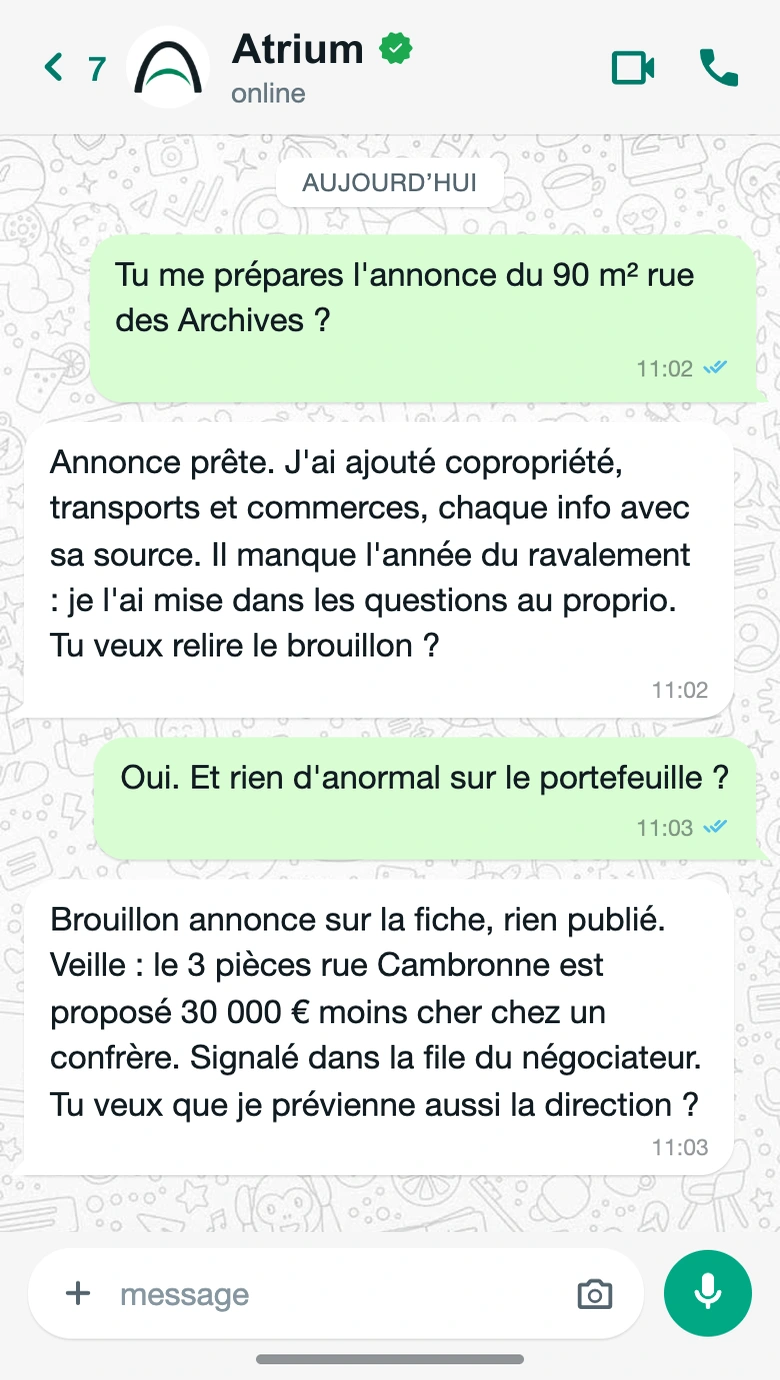 Conversation WhatsApp : Annonces et Veilles