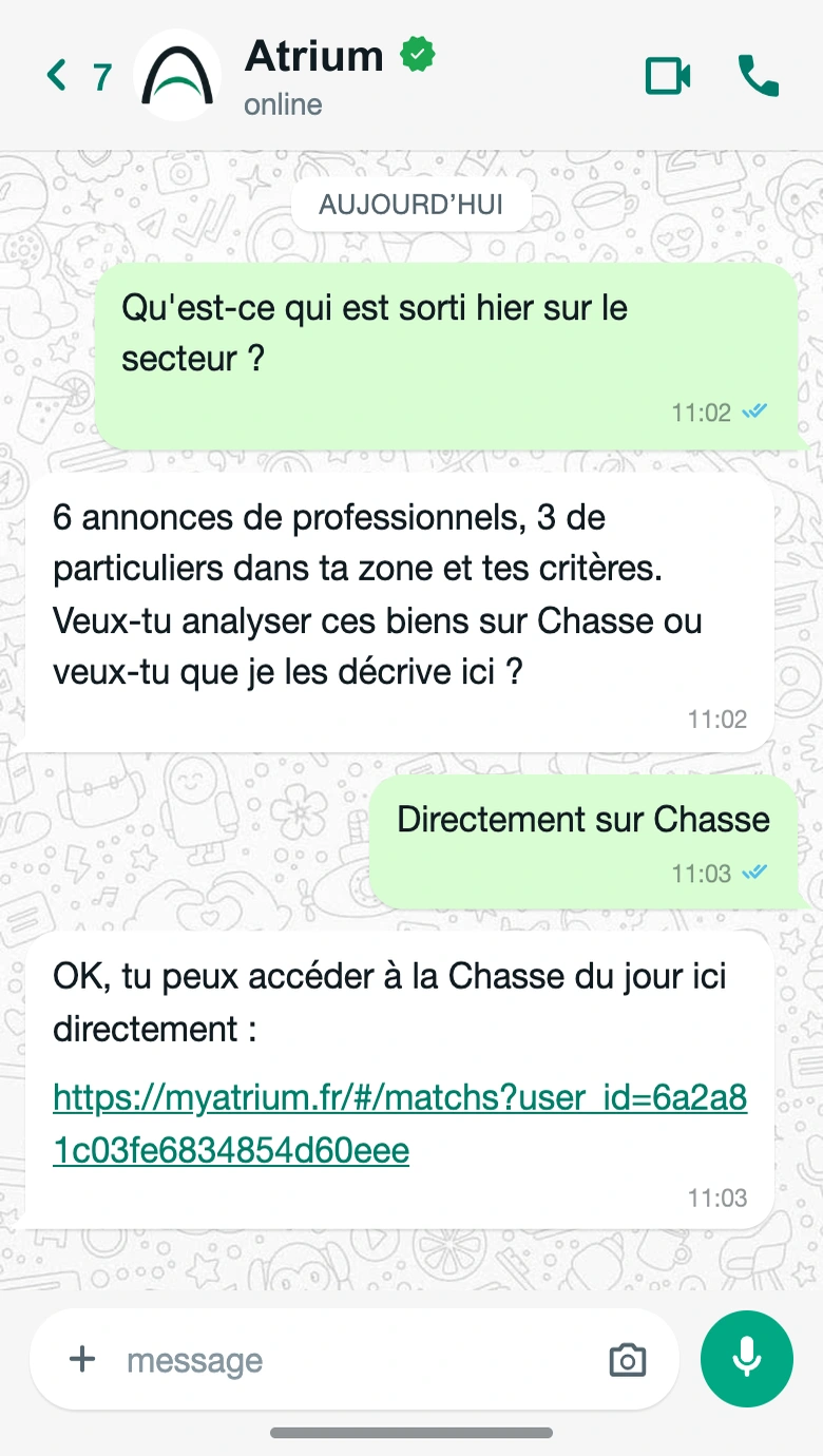 Conversation WhatsApp : Chasse