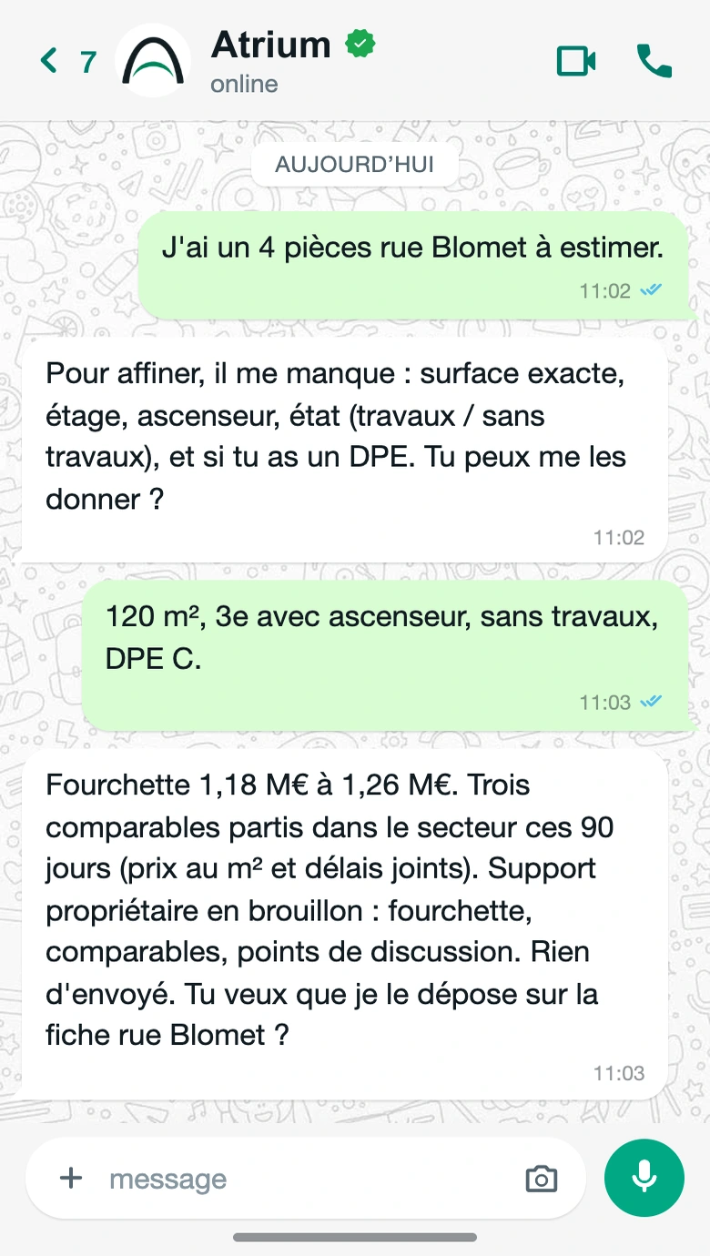 Conversation WhatsApp : Estimation