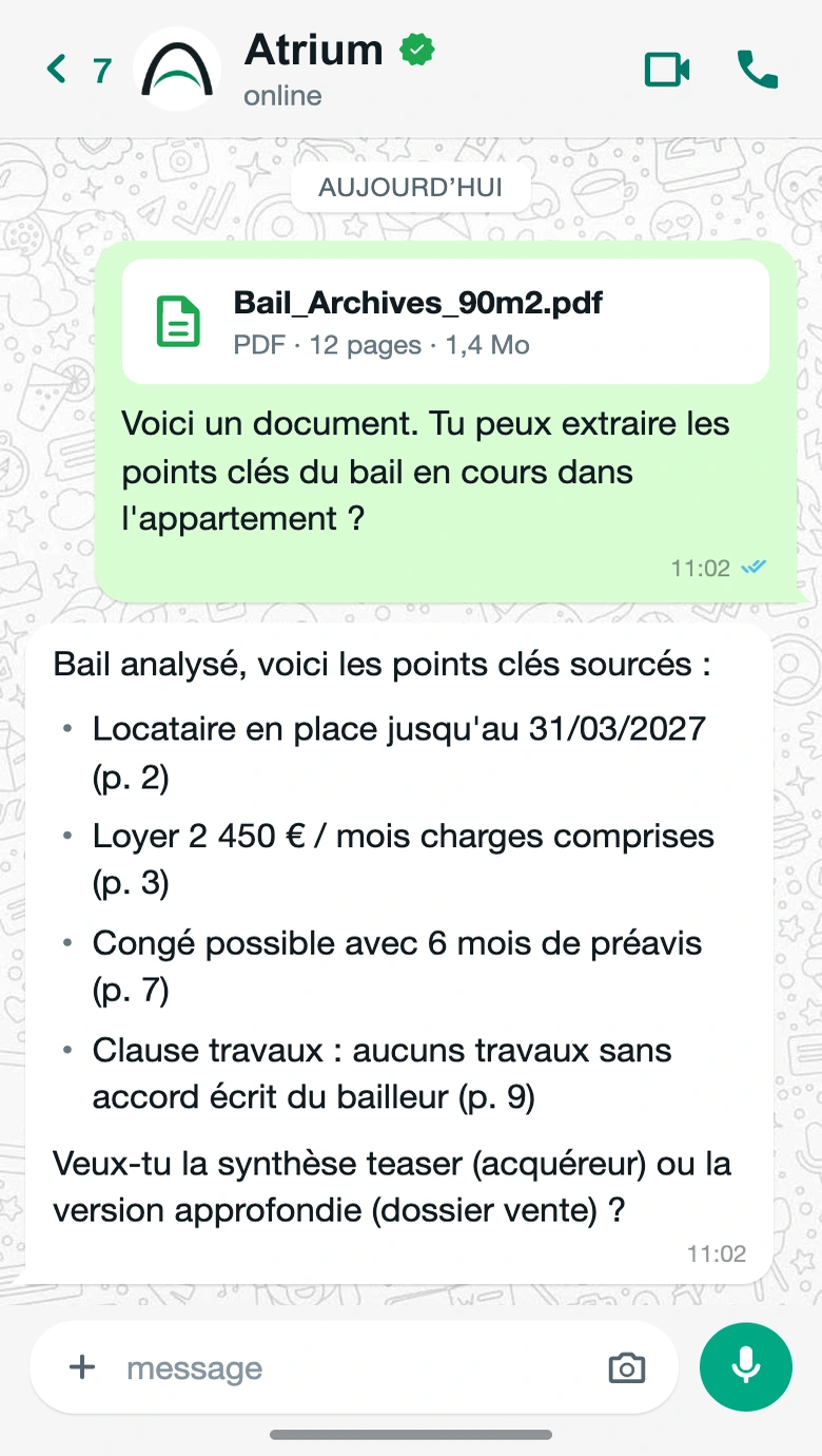 Conversation WhatsApp : Synthèse & extraction